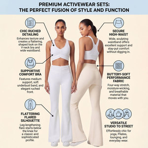 Ensemble <span class=keywords><strong>de</strong></span> yoga avec coutures apparentes, logo personnalisé, leggings évasés, tenue d'entraînement 2 pièces, soutien-gorge <span class=keywords><strong>de</strong></span> <span class=keywords><strong>sport</strong></span> à col en V, ensembles assortis pour la gym - Product Image 2