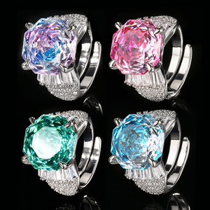 Vente en gros d'usine, bijoux de mode, cuivre écologique, zircon rose dégradé de 14 mm, grandes bagues ajustables tendance pour femmes - Product Image 5