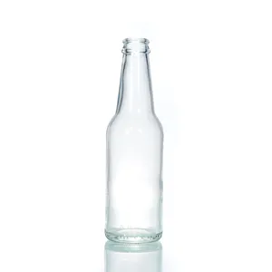 Bouteilles de bière en verre transparent Bouteille en verre de bière à long cou avec bouchon couronne