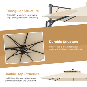 Square Cantilever Patio <b>Umbrella</b> with Hydraulic Lift <b>Windproof</b> Outdoor <b>Umbrella</b> with Weighted Base for Poolside Backyard Deck - Product Image 4