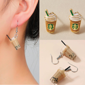 Pendientes de tuerca de esmalte con diseño de taza de café de dibujos animados, bonitos, de moda, accesorios de joyería, regalo para mujer - Product Image 2