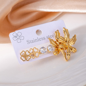 Lot de 3 paires de boucles d'oreilles clous en acier inoxydable 316L, motif fleur, nœud papillon, cœur et goutte d'eau, bijoux fantaisie pour femme, idéal comme cadeau. - Product Image 6
