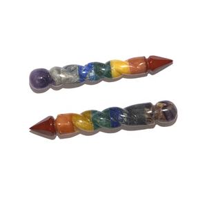 7 Chakra Bonded Spiral <b>Wands</b> Agate Gemstone Carved Religious Style with Pendulum Point <b>Love</b> Pattern Crystal for Healing - Product Image 1