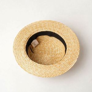 Kids <b>Flat</b> Top Natural Straw <b>Hat</b> Wholesale Skimmer Boater Straw <b>Hat</b> - Product Image 5