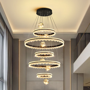 Squisito <span class=keywords><strong>Lampadario</strong></span> in Cristallo K9 Dorato <span class=keywords><strong>con</strong></span> Altezza Regolabile, Anelli Circolari e <span class=keywords><strong>Sfere</strong></span>, Struttura in Alluminio e Rame, Illuminazione LED - Product Image 3