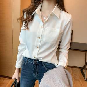 Primavera e Outono Nova Camisa Chiffon Branco das Mulheres de manga comprida camisa profissional solta Design Nicho Estilo Ocidental Top - Product Image 2
