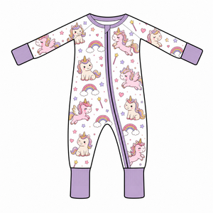 Tutina per Neonati in Viscosa di Bambù e Spandex <span class=keywords><strong>con</strong></span> Stampa <span class=keywords><strong>Unicorno</strong></span> Personalizzata, <span class=keywords><strong>Pigiama</strong></span> <span class=keywords><strong>con</strong></span> Cerniera Bidirezionale, Vendita all'Ingrosso - Product Image 1