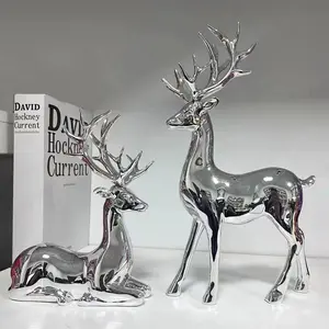 Juego de 2 estatuas de renos de Navidad, decoración del hogar moderna azul oro blanco MESA DE Navidad de Reno grande para decorar