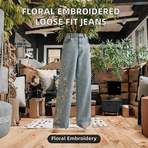 Overoles de Mezclilla Personalizados, Elegantes, con Diseño Floral Bordado, Cristales de Imitación, Ecológicos, Holgados y Transpirables - Product Image 2