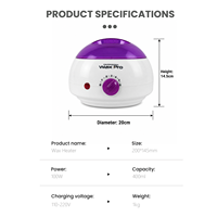 Chauffe-cire individuel 400 ml pour épilation, usage professionnel et domestique, violet, température réglable, prise OEM