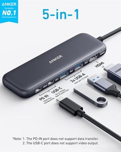 Anker mozzo <span class=keywords><strong>USB</strong></span>-<span class=keywords><strong>C</strong></span> 5-in-1 2.0 Splitter 4K Display 1x <span class=keywords><strong>alimentato</strong></span> <span class=keywords><strong>USB</strong></span>-<span class=keywords><strong>C</strong></span> 5Gbps 2x <span class=keywords><strong>alimentato</strong></span> <span class=keywords><strong>USB</strong></span>-A 3.0 5Gbps in lega di alluminio Stock modello - Product Image 2