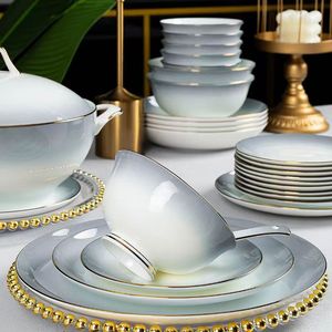 Stoviglie in ceramica cinese ventotto <span class=keywords><strong>pezzi</strong></span> Jingdezhen graduale piatto grigio Set regalo preferito per la casa Bone China stoviglie - Product Image 6
