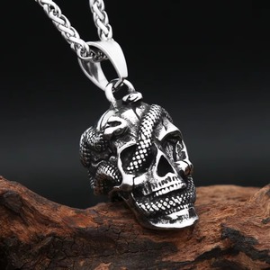 Yunnique Collier Tête de Mort avec Pendentif Serpent en Argent Tibétain, Chaîne de Pull Unisexe, Accessoire Cadeau - Product Image 1