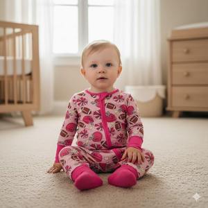 Combinaison bébé en <span class=keywords><strong>bambou</strong></span> biologique avec fermeture éclair bidirectionnelle, pyjama bébé personnalisé, combinaison de sommeil pour nouveau-né, vêtements de nuit pour bébé - Product Image 3