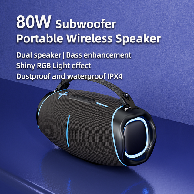 Super Boombox Speaker 80W Bass Wireless Portable Outdoor BT Speakers Handle Waterproof Speaker for Home