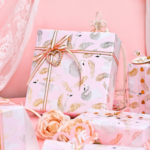 Pink Swan <b>Pattern</b> Gift Wrapping <b>Paper</b> Double-Sided Art <b>Paper</b> Gold Stamp Coated for Gift Packaging - Product Image 1
