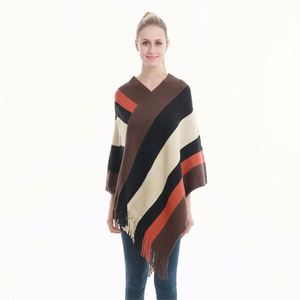 Chales y Capas de Poliéster con Flecos y Bloques de Color para Mujer, Tallas Grandes, Moda Nueva, Venta al Por Mayor, para Actividades al Aire Libre en Otoño - Product Image 5