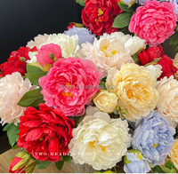 Peonías de Primavera Artificiales, Flor de Peonía de Doble Cabeza, Rama Larga, Decoración para Bodas y Hogar, Interior/Exterior