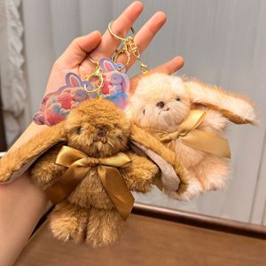 Lindo peluche de conejito de 12 cm, suave y tierno, para niñas, regalo de Pascua con lazo y llavero. - Product Image 3