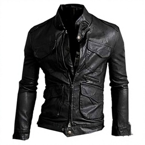 BS International Blouson de motard unisexe en toile imperméable et cuir véritable, marron foncé, tendance hiver, éco-responsable - Product Image 6
