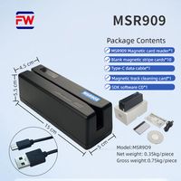 FUWEI USB Pembaca/Penulis Kartu Eksternal MSR909 Mini Portabel 13.56MHz Windows/Android Track1/2/3 Hapus Passbook Magnetik Tunggal