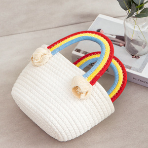 Cute <b>Rainbow</b> Cloud Handbag White And Pink Oval Straw Weaving Beach Vacation <b>Bag</b> Everyday Outfits Spring 2023 - Product Image 2
