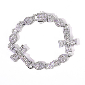 Premium B2B Wholesale VVS Moissanite Rosary Cross <b>Bracelets</b> S925 Silver 18K Gold Plated Micro Pave Iced Hip Hop Jewelry - Product Image 1