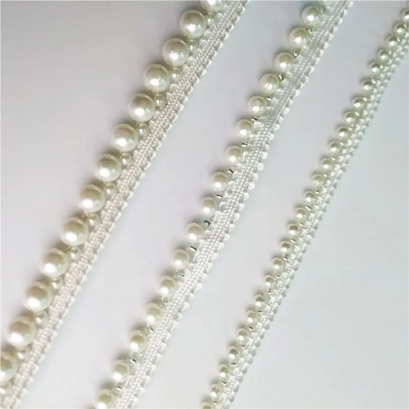Ropa elegante perla decorativa con cuentas bordado encaje ajuste hecho a mano LT2278B