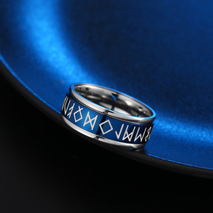 Anillo Giratorio de Acero Inoxidable de 8mm con <span class=keywords><strong>Runas</strong></span>, Estilo Nórdico Vintage, Anillo Luminoso Vikingo de Acero de Titanio para Hombre - Product Image 2