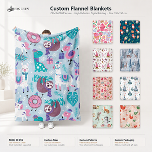 Selimut Flanel Desain Natal Custom Print Llama Sloth Lucu, Lembut dan Hangat untuk Anak, Tempat Tidur, Sofa, Perjalanan, Hadiah - Product Image 1