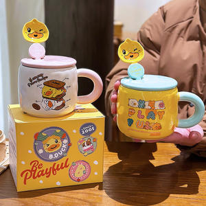 Taza de Cerámica Zuo Mu con Tapa y Cuchara, Diseño de Pato Amarillo, para Café, Té, Regalo, Pintada a Mano, Reutilizable, para el Hogar, Oficina, Desayuno - Product Image 4