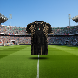 Maglia da Calcio Messicana per Uomo, Nera e Oro con Stampa Azteca, Uniforme da Gioco Sublimata, Collo Tondo, Manica Corta, Vestibilità Regolare per Adulti - Product Image 2