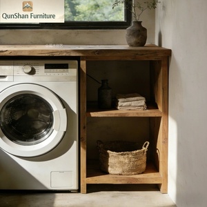 Mobiletto per Lavatrice in Legno Massello Stile Vintage Multifunzionale Integrato <span class=keywords><strong>con</strong></span> Spazio di Archiviazione per <span class=keywords><strong>Bagno</strong></span>, Imballaggio per Spedizione - Product Image 2