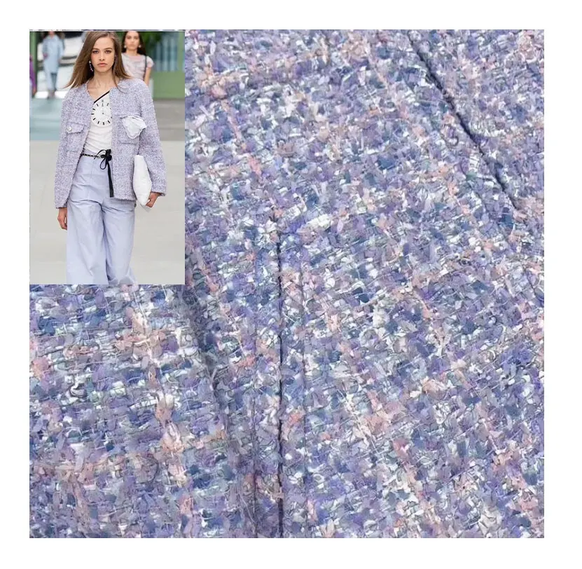 2004282- Tweed purple non-woven cotton fabric, Memory in clothes, elegant textile