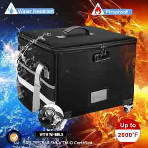 Portable Fireproof File Document Organizer <b>Box</b> Multifunctional Foldable File <b>Storage</b> <b>Box</b> square <b>Lockable</b> with Wheels - Product Image 2