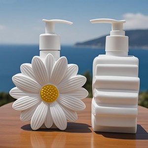 300ml hoa hình chai PET cho dầu gội Lotion thiết kế độc đáo container mỹ phẩm bơm lại chai cánh hoa với bao bì bơm - Product Image 1