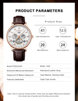 POEDAGAR 1409 Montre automatique mécanique pour homme en cuir véritable imperméable, montre squelette de luxe pour homme
