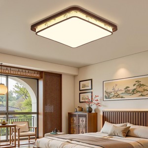 Lámpara de Techo LED Rectangular con Diseño de Grano de Madera, Estilo Chino Retro, Lámpara de Salón de Montaje en Superficie, 3 Años de Garantía - Product Image 4