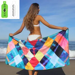 Summer Quick Dry Custom Sublimation Printed Suede Microfiber Microfiber Waffle Recycled Plastic Sand Free Beach Towel With Logo