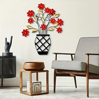 Artisanat en fer forgé minimaliste moderne, motif floral rouge et feuilles dorées, best-seller transfrontalier pour la maison et le salon
