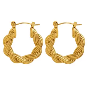 Boucles d'oreilles en acier inoxydable pour femme, bijoux de haute qualité, mode fille, plaqué or, Style Twist