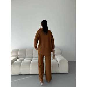 Lady's Loose Fit Cotton Knit <b>Set</b> 1555 Letter Collar Top Knee Length Daily Casual Style Winter Season <b>Print</b> Lace <b>3</b> Pieces - Product Image 4