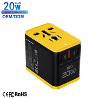 Adaptateur de voyage à charge rapide IBD GaN PD 20W QC3.0 PPS pour appareil photo et écouteurs, 3 ports (1 USB + 2 Type-C), prises EU/UK/US/AU