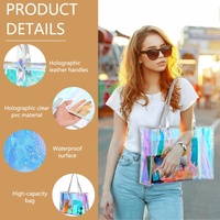Sac de plage en PVC imperméable avec logo personnalisé, grande capacité, sac de shopping transparent pour femmes, pour les voyages et les courses d'été