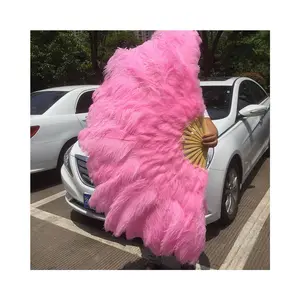 High Quality 45*85cm Dyed Ostrich Feather Fan Belly Dance Bar Performance Large Bridal Feather Fans for Sale