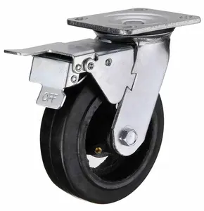6 Inch Đen Cứng Cao Su Cast Iron Core Xoay Heavy Duty Yard Dumpster Caster Bánh Xe