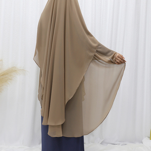 Magnifique Turban Hijab Bicolore Turc en Chiffon et Jersey Côtelé Imprimé, Khimar 2 Voiles - Product Image 5