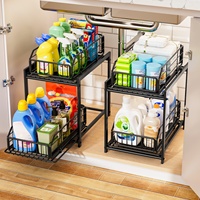 Organisateur sous évier à 2 niveaux en métal réglable, organisateur coulissant sous évier, rangement pour la maison, tiroir coulissant pour la cuisine