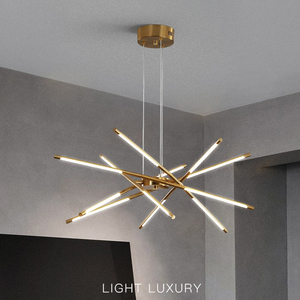 Lustre suspendu LED linéaire moderne Sputnik à tubes, style nordique simple, intensité réglable, pour restaurant et salon - Product Image 6