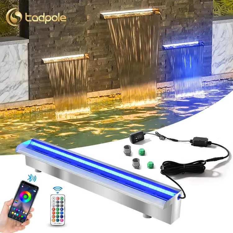 Customized 12V Stainless Steel Multi-Color Led Water Blade Waterfall Cascade Led Swimming Pool Waterfall With Light